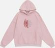 Mad&Calf Unisex Spider Taş Baskılı Kapüşonlu Polarlı Oversize Sweatshirt Pembe XL