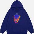 Mad&Calf Unisex Tran Smit6  Baskılı Kapüşonlu Polarlı Oversize Sweatshirt Saks XL