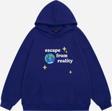 Mad&Calf Unisex Scape From Reality Baskılı Kapüşonlu Polarlı Oversize Sweatshirt Saks 2XL