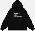 Mad&Calf Unisex Scape From Reality Baskılı Kapüşonlu Polarlı Oversize Sweatshirt Siyah 2XL