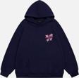 Mad&Calf Unisex True Blue Baskılı Kapüşonlu Polarlı Oversize Sweatshirt Lacivert 2XL