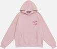 Mad&Calf Unisex True Blue Baskılı Kapüşonlu Polarlı Oversize Sweatshirt Pembe 2XL