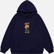 Mad&Calf Unisex Teddy Bear Baskılı Kapüşonlu Polarlı Oversize Sweatshirt Lacivert 2XL