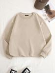 Mad&Calf Kadın Basic 0 Sıfır Yaka Baskısız Düz Oversize Salaş Bol Kesim Polar Sweatshirt Açık Bej L