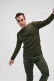 Dapple Knit Haki Yeşil Bisiklet Yaka Erkek Triko Kazak