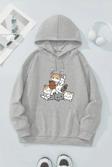 Meow Tatlı Kediler Baskılı Oversize Sweatshirt