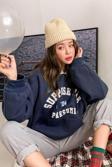 Kadın Lacivert Suppose Baskılı Oversize Sweatshirt
