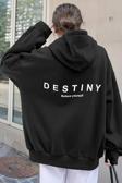 Unisex Destiny Baskılı Siyah Oversize Kapüşonlu Sweatshirt