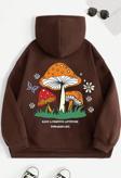 Unisex Mantar Baskılı Oversize Sweatshirt