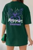 Unisex Butterfly & Letter Graphic Tasarım Tshirt