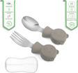 Jojobebek Çocuk Silikon Saplı Paslanmaz Çelik Uçlu Çatal Ve Kaşık (304) - Saklama Kutusu - (Gri)