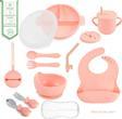 Jojobebek Silikon Beslenme Seti Vakumlu Mama Tabağı - Kase - Önlük - Çatal - Kaşık - Bardak Vb. - Pembe