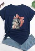 Unisex Sevimli Kedi Tasarım T-shirt