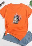 Unisex Sevimli Kedi Tasarım T-shirt