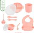 Jojobebek Silikon Beslenme Seti Vakumlu Silikon Mama Tabağı Ve Kasesi - Silikon Çatal - Kaşık - Bardak - Pembe
