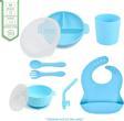 Jojobebek Silikon Beslenme Seti Vakumlu Silikon Mama Tabağı Ve Kasesi - Silikon Çatal Ve Kaşık - Bardak - Mavi