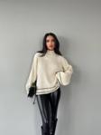 De Pose Geniş Kol Oversize Çizgili Triko Kazak