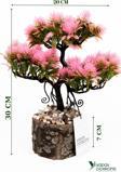 Yapay Çiçekçiniz Taş Detaylı Odun Saksıda Yapay Bonsai Ağacı