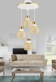 Kuzey Yağmur 4 Lü Sarkıt Tepsi Beyaza Gold Yaldızlı Kristal Top Modern Avize