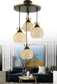 Kuzey Yağmur 4 Lü Sarkıt Siyah Gold Yaldızlıkristal Top Modern Avize
