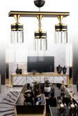 Kuzey Derin 3 Lü Caka Kristal Taş Siyaha Gold Modern Avize