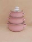 Ebru Metal Emaye Mini 3'Lü Tencere Seti 12/14/16 Cm Pembe