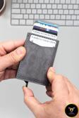 Alcantara Deri Erkek Otomatik Mekanizmalı Geniş Para Bölmeli Cüzdan Kartlık Rfıd Hırsızlık Korumalı