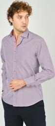De Leone Erkek Slim Fit Ekoseli Uzun Kollu %100 Pamuk Gömlek 2060 Bordo