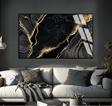 Harikabirev Siyah - Gold Marble Desen Soyut Modeli Çerçeveli Temperli Cam Tablo Tekli Yatay