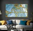 Harikabirev Turkuaz - Gold Marble Soyut Modeli Çerçeveli Temperli Cam Tablo Tekli Yatay