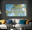 Harikabirev Turkuaz - Gold Marble Soyut Modeli Çerçeveli Temperli Cam Tablo Tekli Yatay