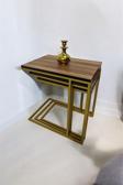 Mobievim Gold Metal Ayaklı Ceviz Üst Tablalı C Zigon Sehpa 40x55 cm
