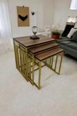 Mobievim Milano Gold Metal Ayaklı Ceviz Üst Tablalı Zigon Sehpa 40x55 cm