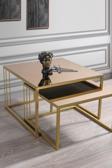 Mobievim Siena Gold Metal Ayaklı Bronz Aynalı Orta Sehpa Takımı 70x70 cm