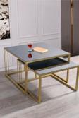 Mobievim Siena Gold Metal Ayaklı Füme Aynalı Orta Sehpa Takımı 70x70 cm