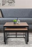 Mobievim Siena Siyah Metal Ayaklı Ceviz Üst Tabla Orta Sehpa Takımı 70x70 cm