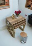 Mobievim Venice Gold Metal Ayaklı Ceviz Üst Tablalı Zigon Sehpa 40x55 cm
