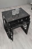 Mobievim Venice Siyah Metal Ayaklı Mermer Desenli Zigon Sehpa 40x55 cm