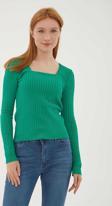 Fashion Friends Kadın Kare Yaka Saç Örgülü Kazak 23K0405K1 Yeşil