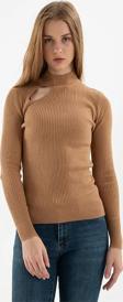 Fashion Friends Kadın Pencere Detaylı Kazak 23K0167K1 Camel