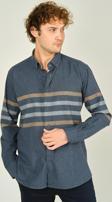 Megaldi Erkek Slim Fit İnce Blok Desenli Pamuklu Uzun Kol Gömlek 1100 İndigo Kahve