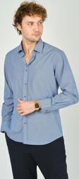 De Leone Erkek Slim Fit Ekoseli Uzun Kollu %100 Pamuk Gömlek 2062 Mavi