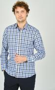 De Leone Erkek Slim Fit Kareli Uzun Kollu %100 Pamuk Gömlek 2240 Mavi