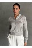Laluvia Gri Polo Yaka Mini Topçuklu Hırka -4560