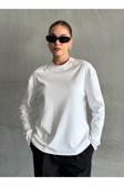 Laluvia Beyaz Uzun Kollu Geniş Tshirt - 24151