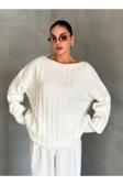 Laluvia Kemik Kayık Yaka Fitilli Oversize Kazak