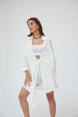 Laluvia Kırık Beyaz Flam Keten Kimono Gömlek