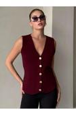 Laluvia Bordo Cherry Altın Düğmeli Yelek - 4534