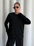Laluvia Siyah Uzun Kollu Geniş Tshirt - 24151