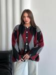 Laluvia Bordo Gümüş Düğmeli Baklava Desenli Hırka - 7200